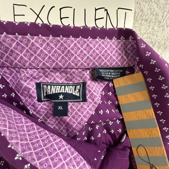 Panhandle Mens Purple Button-Down Shirt XL Cotton Western Style Long Sleeve - Picture 3 of 7